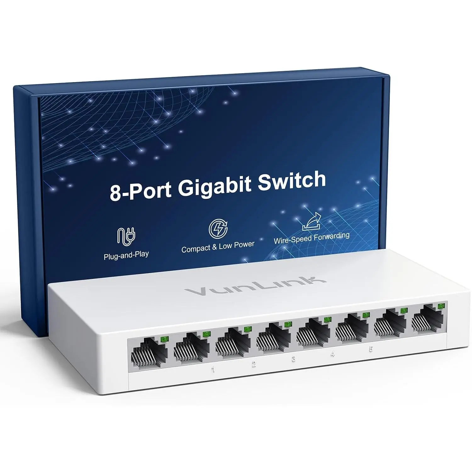 8 Port Gigabit Ethernet  –  Unmanaged Network  Hub, Desktop Ethernet Splitter, Fanless & Energy Efficient, Plug-and-Play,  Connection for , Office, NAS, Gaming