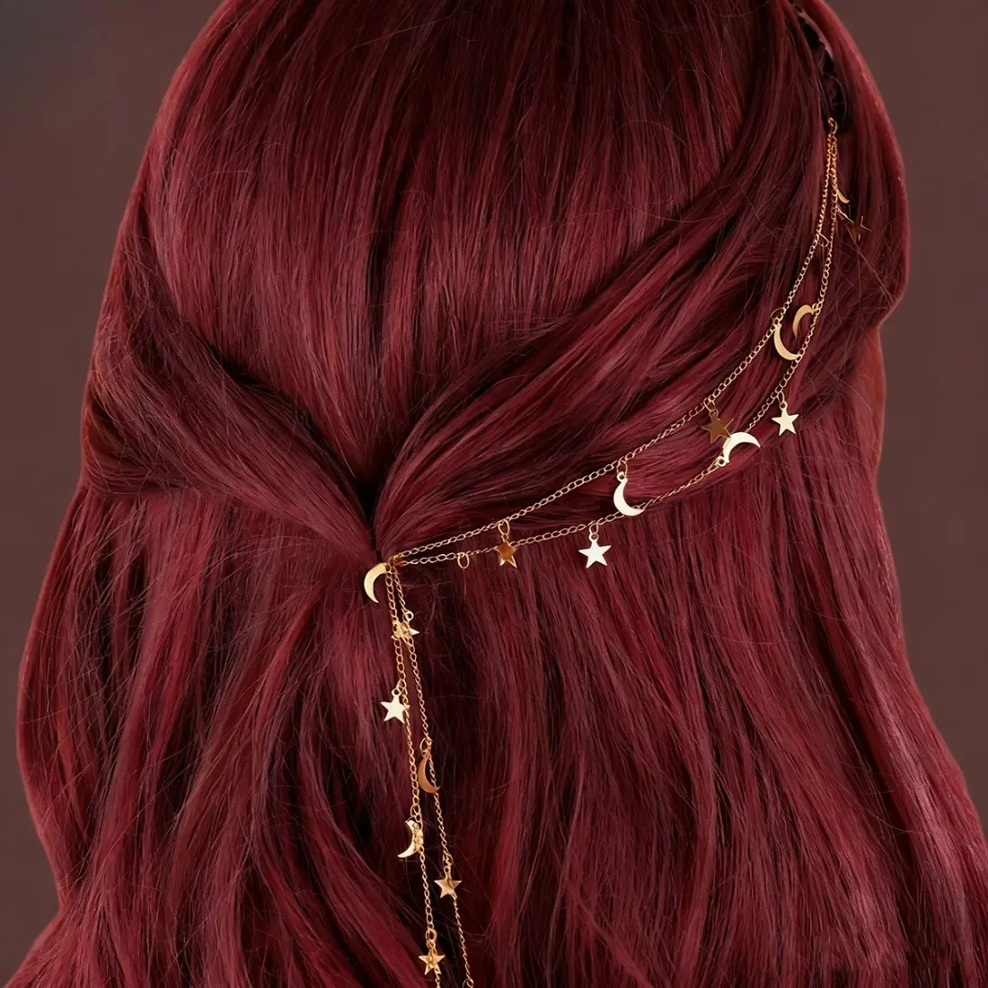 Boho Moon Star Hair Chain for Women, Celestial Braided Hair Jewelry, Elegant Moon & Star Pendant Headpiece, Y2K Fairycore Hair Accessory, Lightweight Festival Wedding Party Vacation Headwear