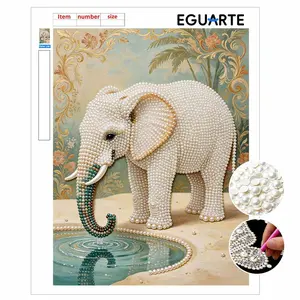 DIY Pearl Painting Kit, Frameless Canvas with Adhesive, Elephant Design, Stress Relief Craft, Home Wall Art, Mosaic Jewelry Gift