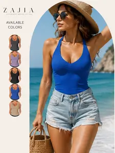 Women’s Ribbed Tank Top with Built In Bra – Seamless V Neck Racerback Camisole with Removable Pads, Body Sculpting Stretchy Workout Top for Yoga, Gym, Lounge, Everyday Wear