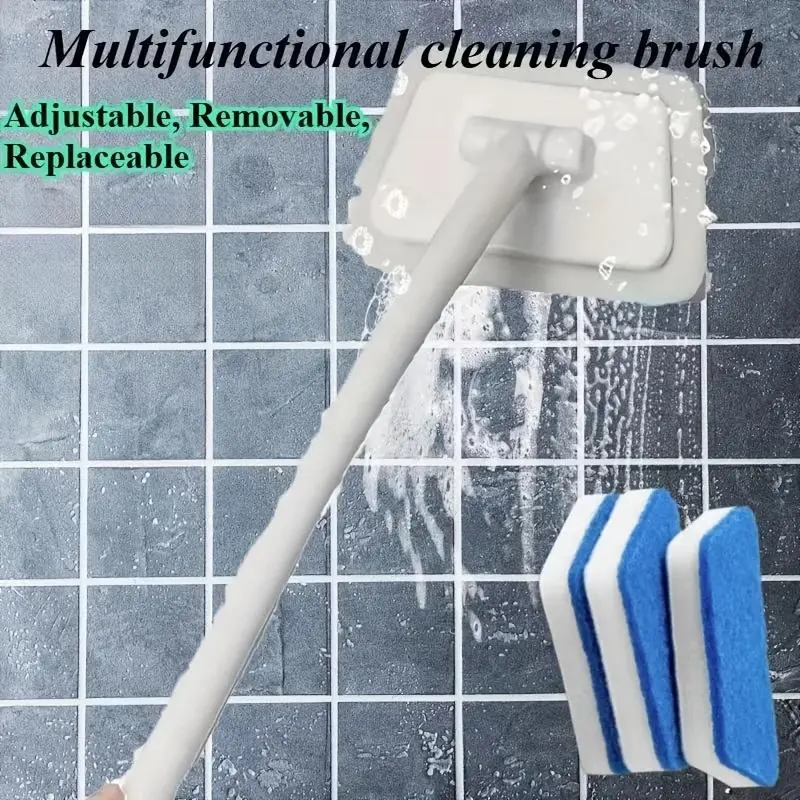 1 Handle 3 Refills Multi-Functional Bathroom Wall Brush, Long Handle Detachable Household Floor Bathtub Brush, Ceramic Tile Sponge Cleaning Brush