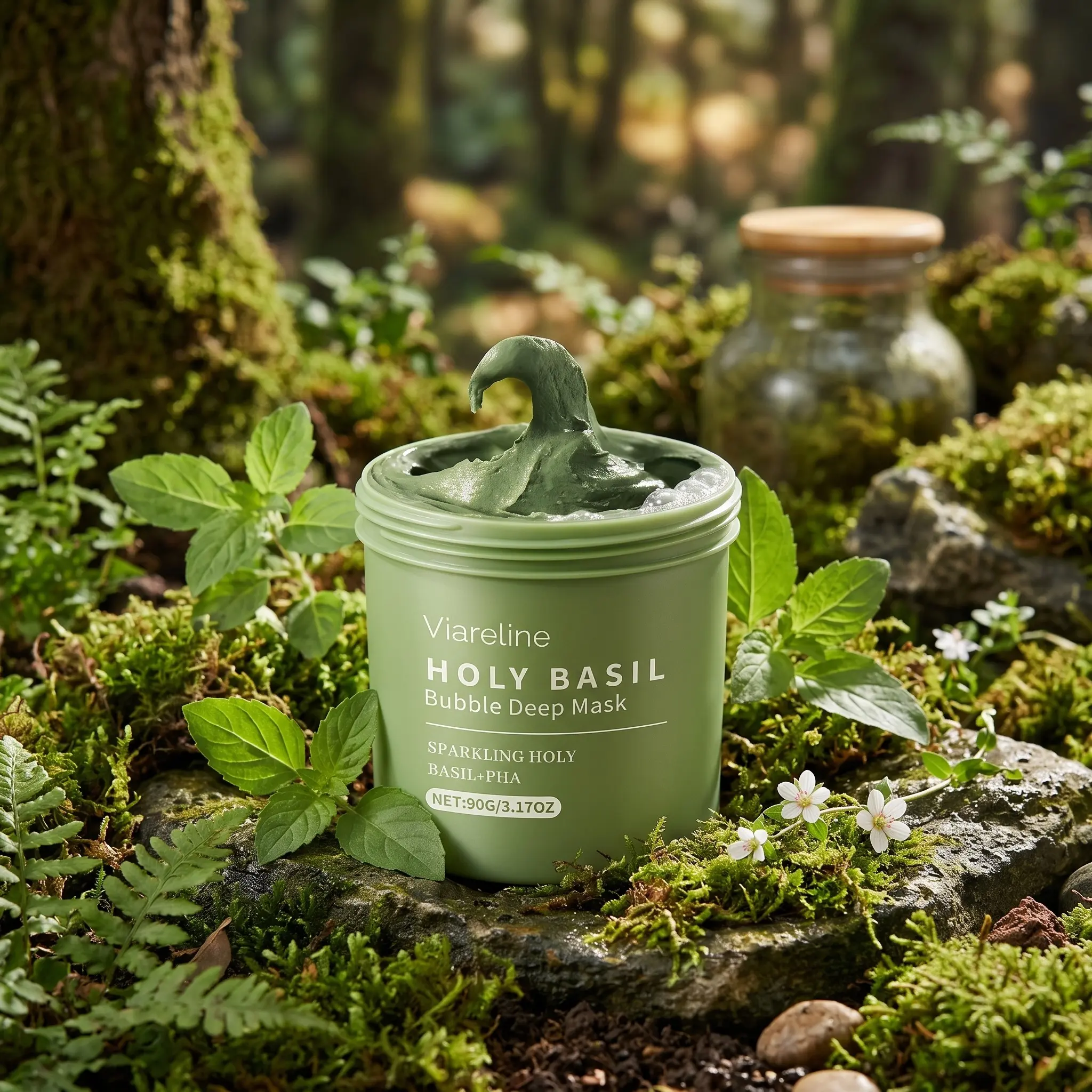 Holy Basil Bubble Deep Mask, Natural Ingredients Facial Cleansing Mud Mask, Face Mask Hydrating, Gentle Oil Control & Blackhead Removal, Hydrating Moisturizing Skin Care