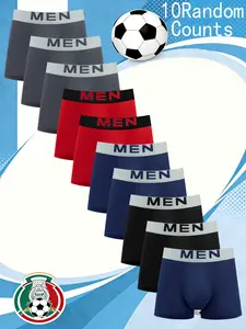 10 Pcs Random Men's Underwear, Comfortable Lightweight Sports Underwear for All Seasons, Casual Boxer Shorts