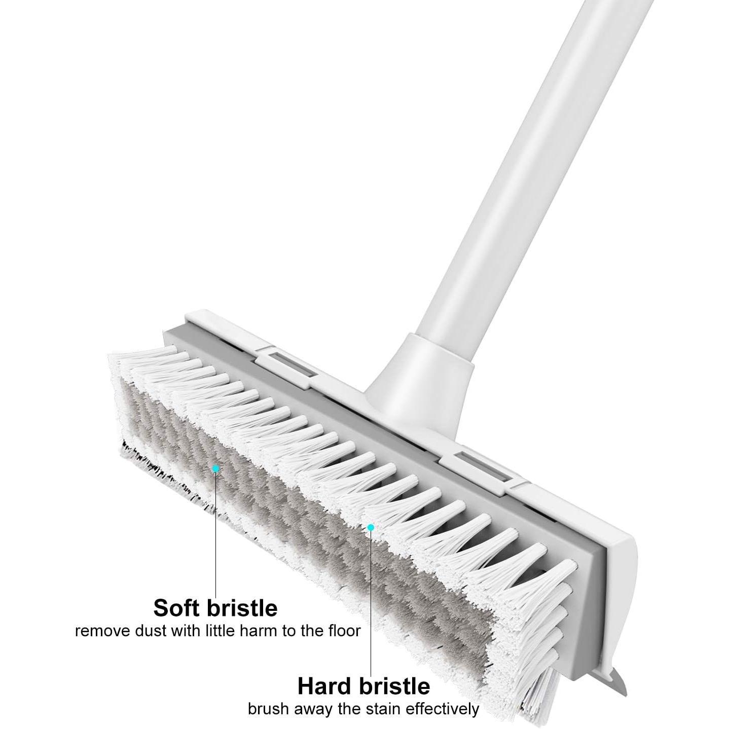 Floor Scrub Brush with Long Handle, 2 in 1 Scrape and Brush, Stiff Bristles for Cleaning Bathroom, Patio, Garage, Kitchen, Deck, Tile