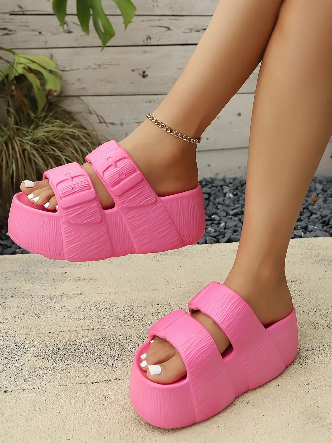 American Retro Thick Sole Birkenstock Slippers, Pure Color Soft Eva One-Word Sandals, Outdoor Casual Beach Shoes, Lightweight