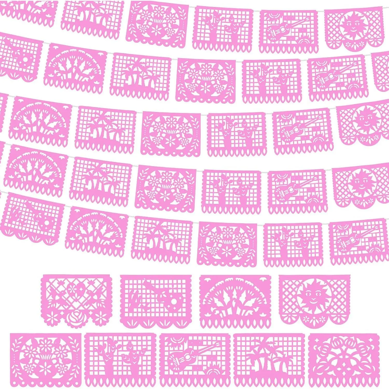 4 Pack 59 ft Mexican Papel Picado Banner Plastic Mexican Talavera Party Fiesta Banner Wedding  Decorations for Cinco De Mayo Cielito Lindo Party Supplies()