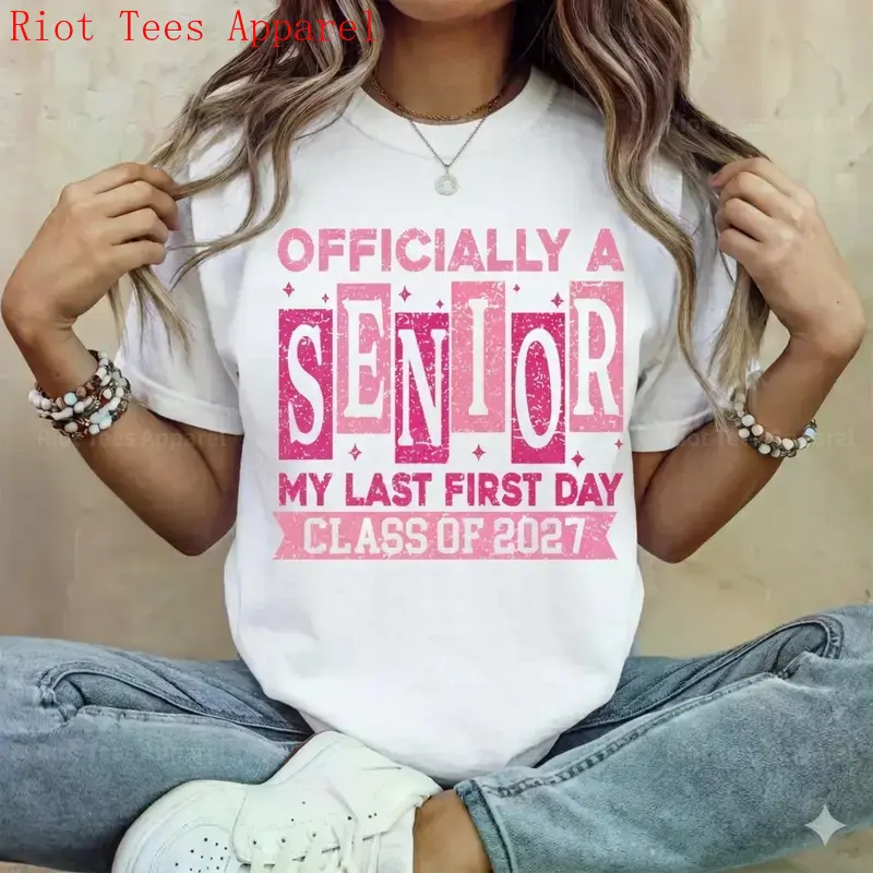 Class of 2027 Senior Graphic Sports Top - Cotton Breathable Casual Everyday Fabric, Last First Day Apparel, Academic Milestone Commencement Present