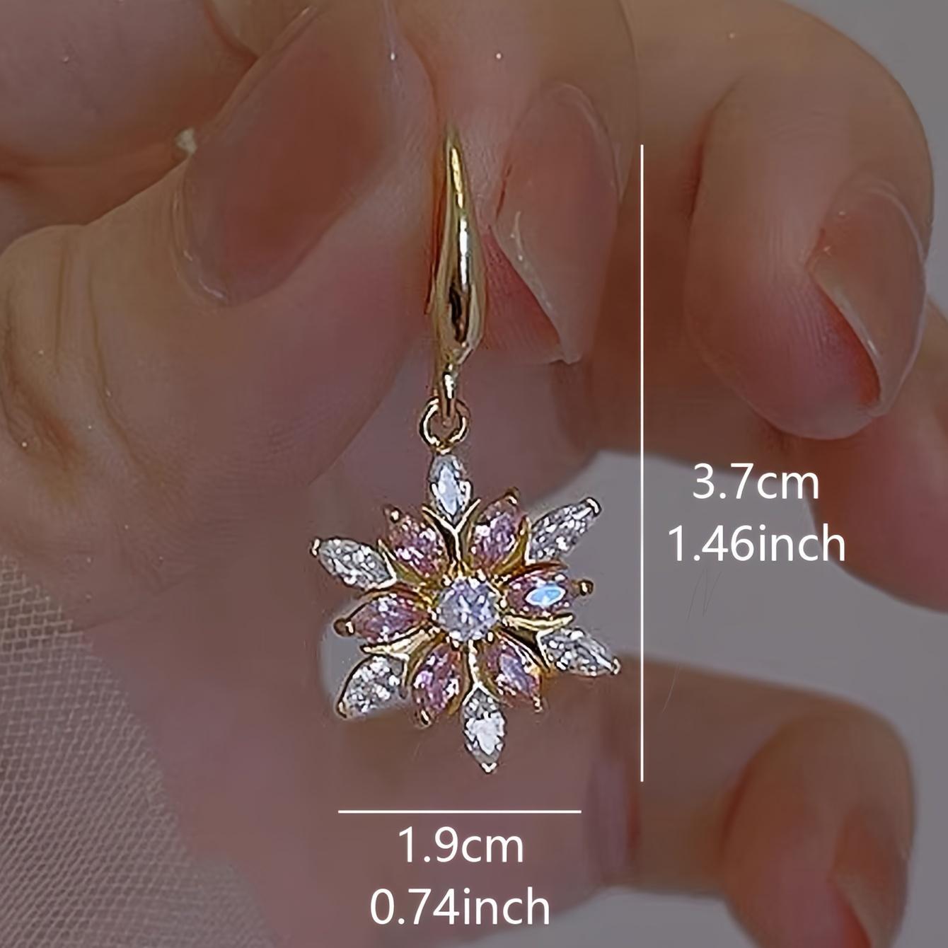Elegant Snowflake Dangle Earrings With Pink Rhinestones Zinc Alloy Copper Sparkling Jewelry For Women Daily Vacation Wear