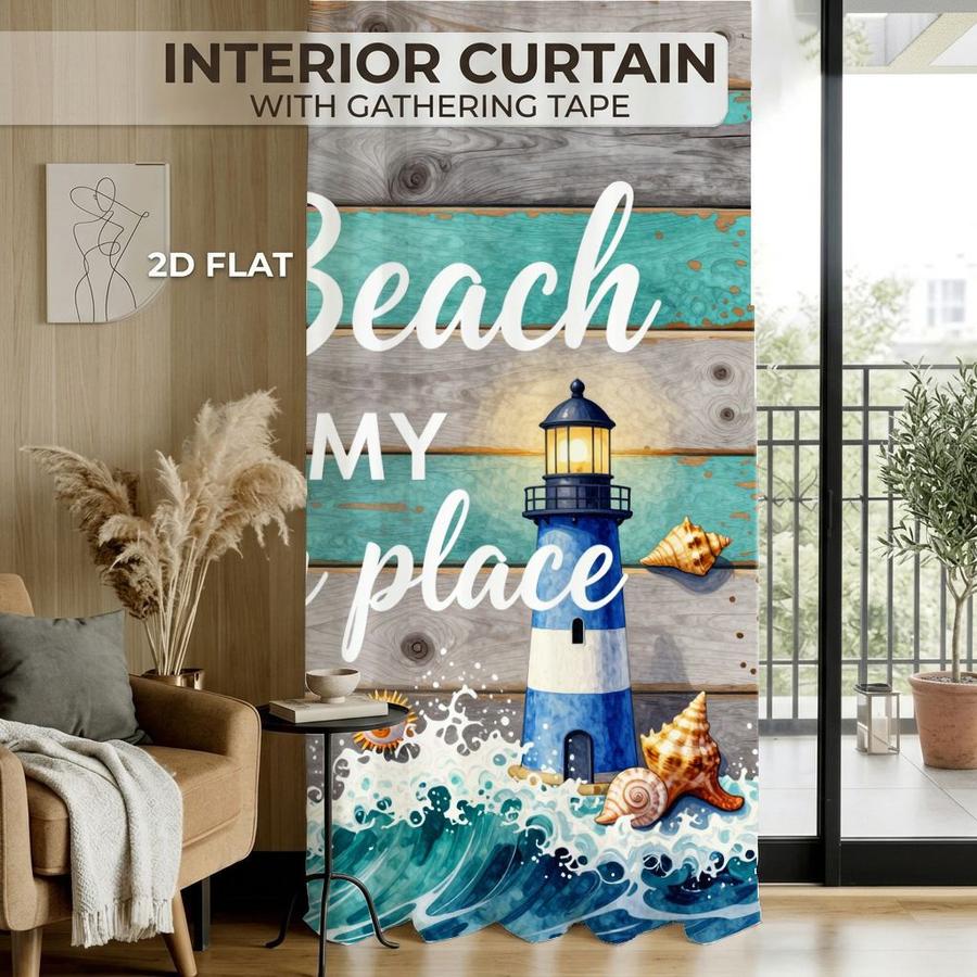 2 Pcs Coastal Beach Lighthouse Starfish Seashell Wave Pattern Digital Printed Rod Pocket Curtains for Bedroom Office Kitchen Living Room Study Home Decor