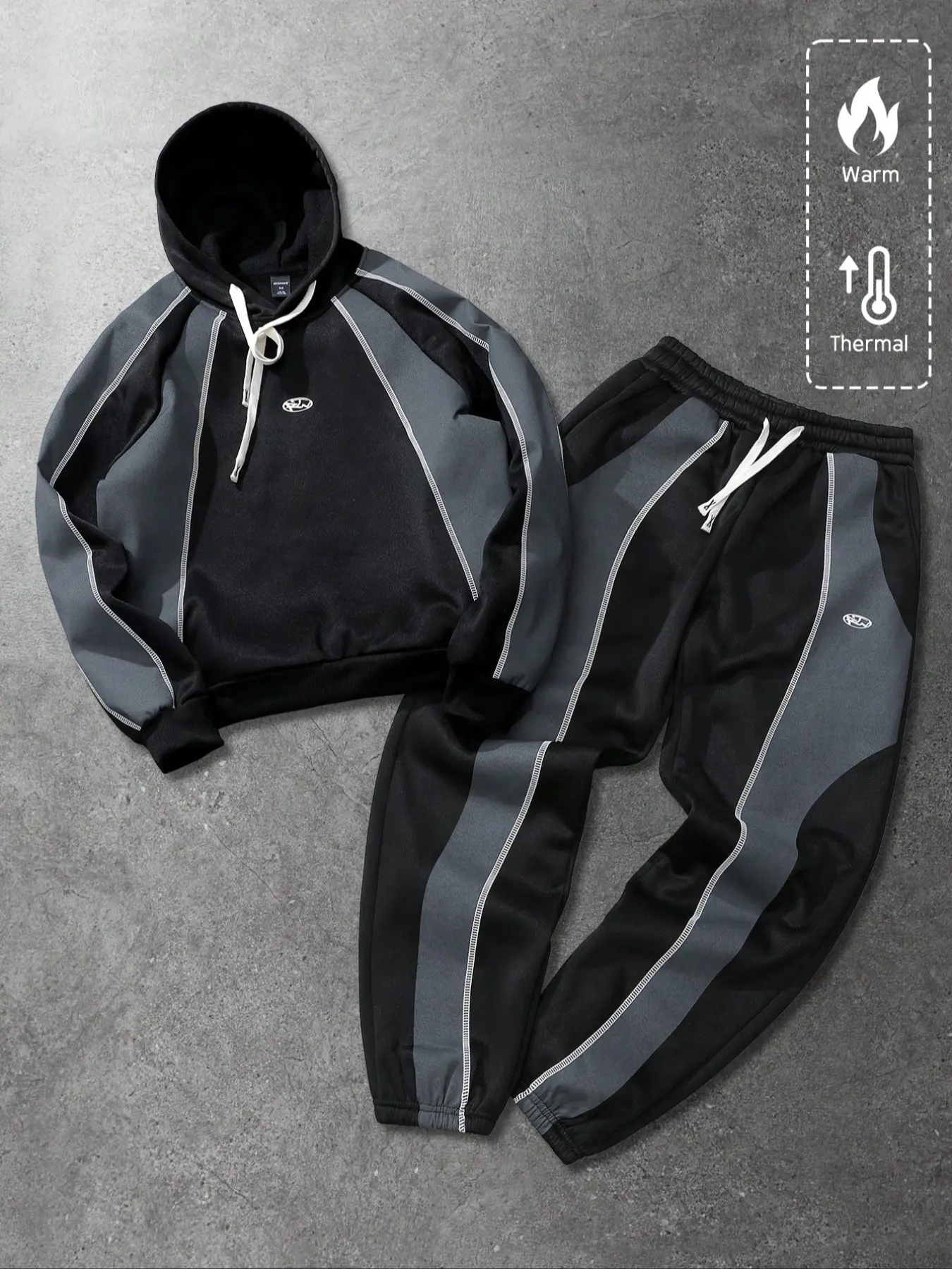 Men's Neutral American Style English Print Hoodie Set, Pants, Long Sleeves, Casual Streetwear, Fall Winter Fashion, Comfortable and Stylish, Menswear