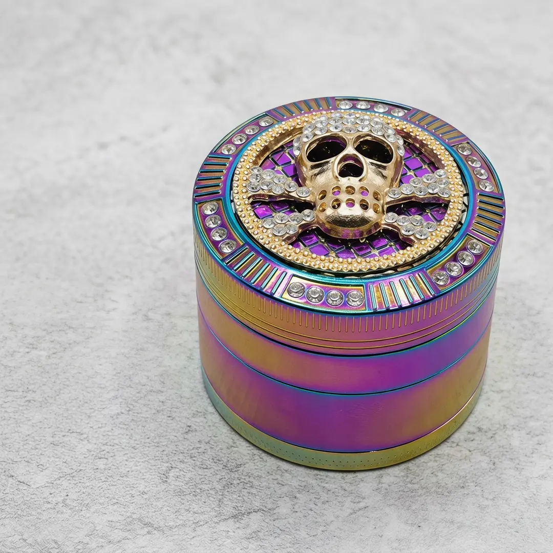 1.97 inch 50mm Rainbow White Skull Pattern Metal Manual Spice Mill Four Layer Salt Pepper Grinder Zinc Alloy Kitchen Seasoning Tool Kitchenware Kitchen Gadgets Gift