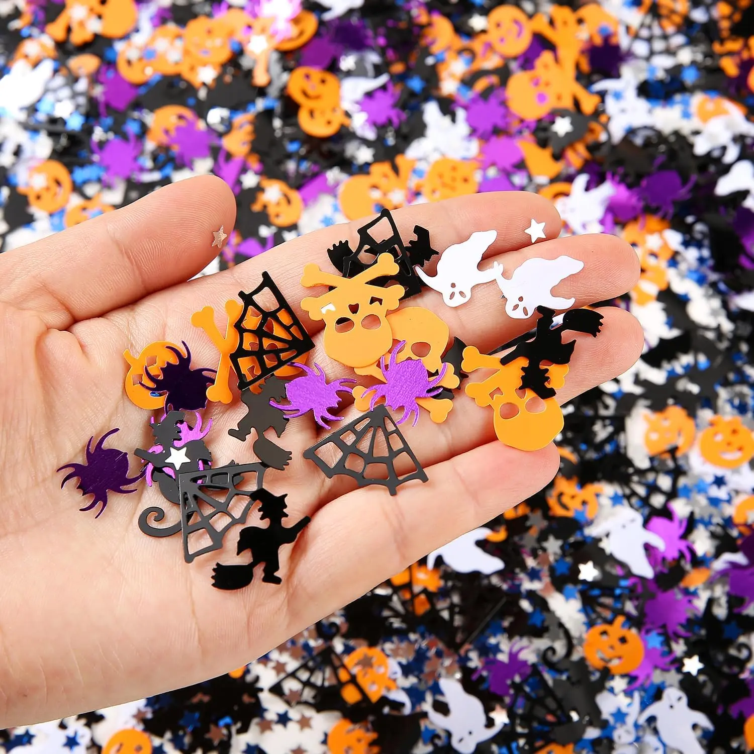 Halloween Confetti Table Decorations, 100g Glitter Confetti Sprinkles Bulk Bat Spider Pumpkin Sequins for Crafts Halloween Party Supplies