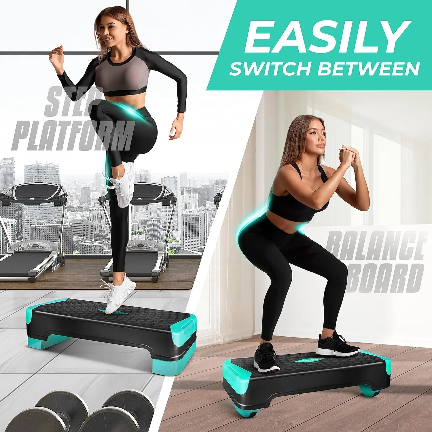 Multifunctional adjustable aerobic step board with balance board, ideal for leg workouts, ideal for home fitness, step exercises and balance training