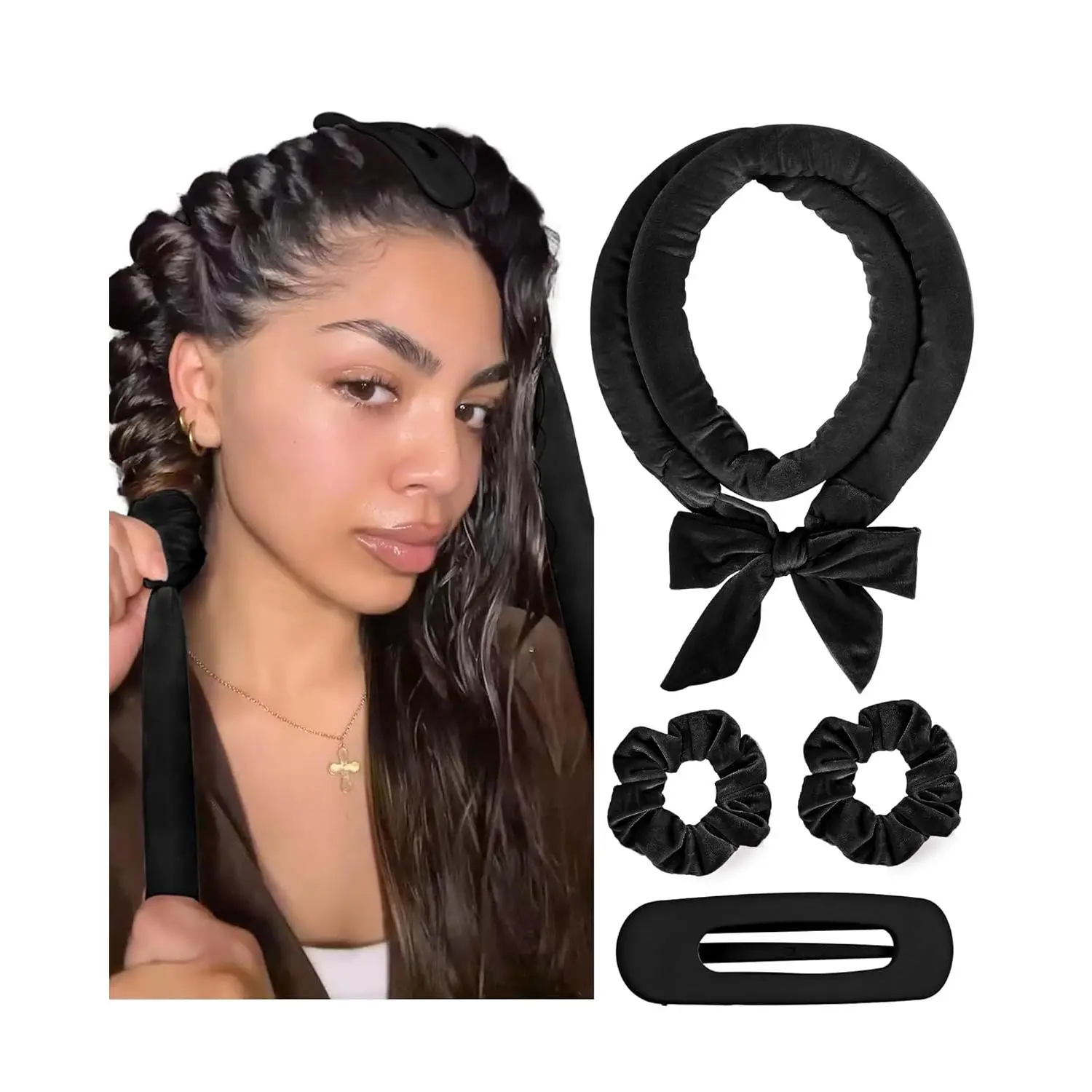 Heatless Curls Overnight, Soft Heatless Hair Curler to Sleep in, No Heat Ribbon Wrap, Heatless Curling Set for Long Short Hair with Hair Scrunchies and Clip