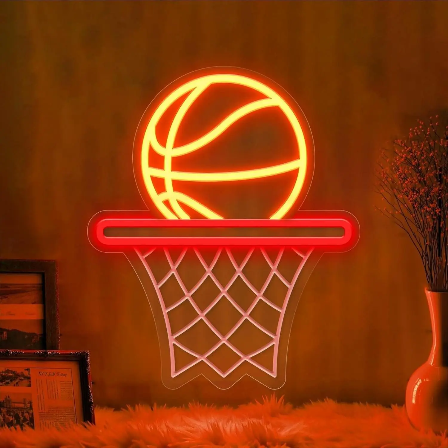 Basketball Neon Sign, LED Basketball Sports Neon Lighting, USB Powered Wall Decor, Adjustable Brightness, Ideal for Living Room, Bedroom, Store