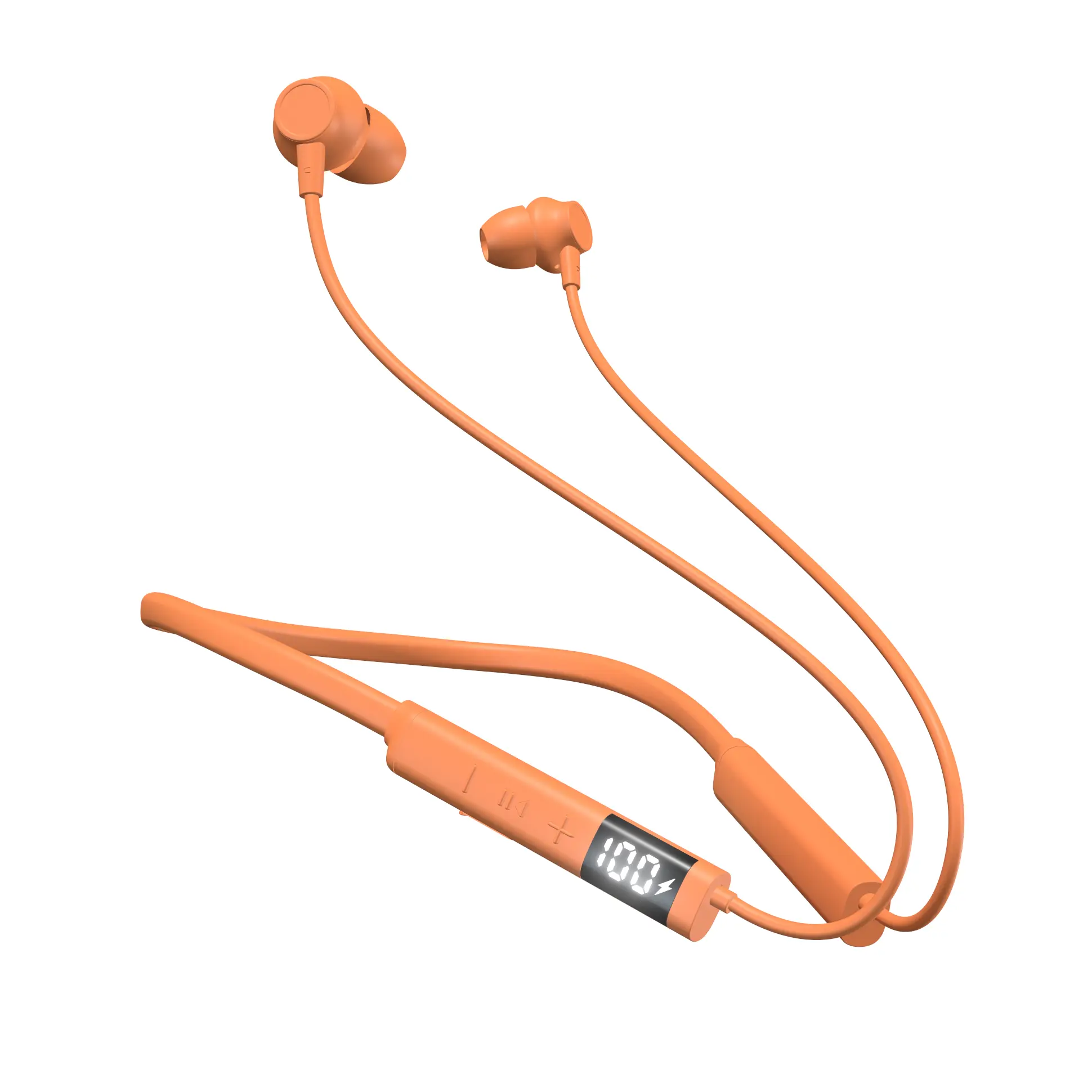Bright Orange Hi Vis Neckband Headphones 48HR Battery Safety Bluetooth Earbuds with Mic for Warehouse Workers Sweatproof Hands Free Calling Dual Device Touch Control