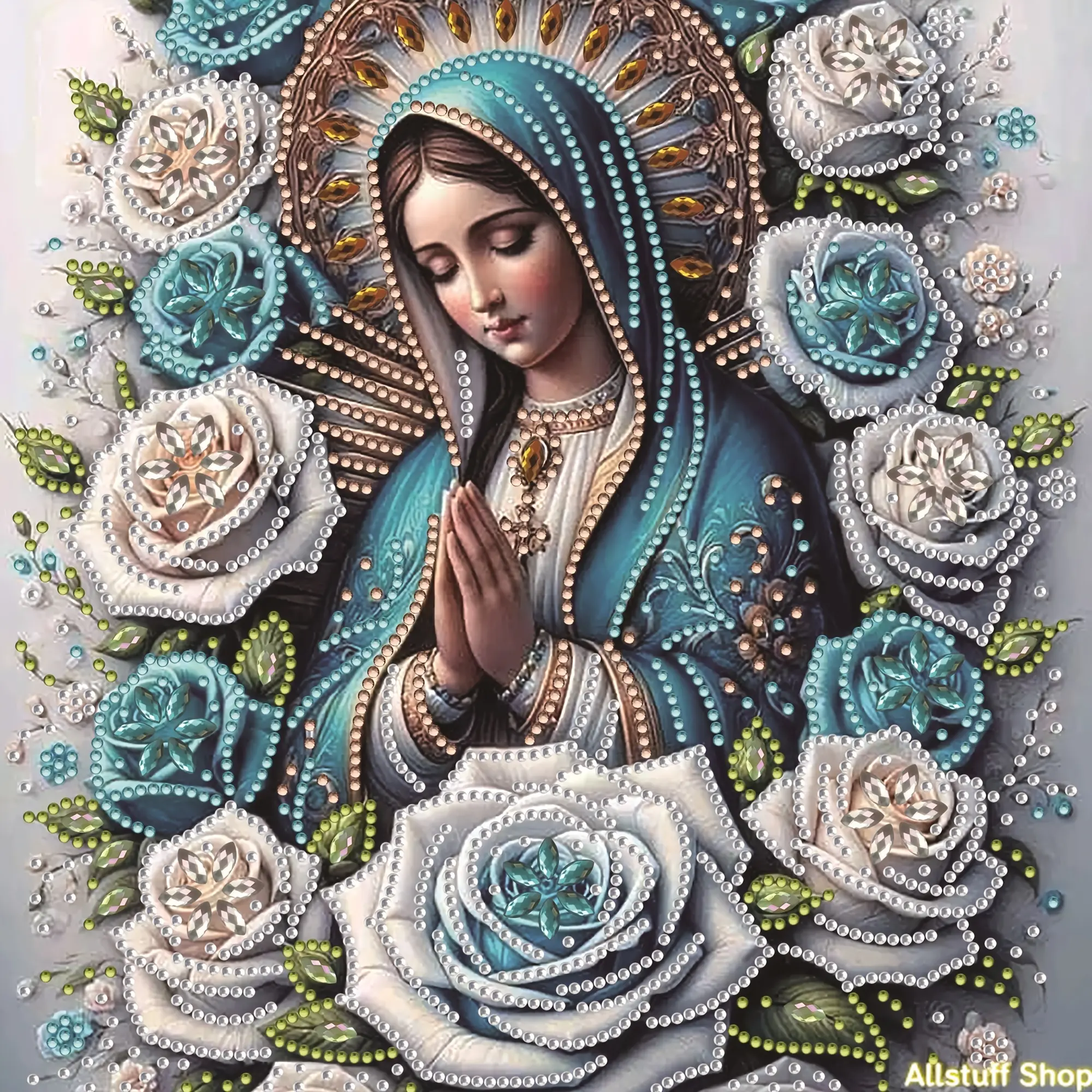 Virgin Mary 5D DIY Diamond Painting Hobbies Kit for Adults - 1pc 30x30cm Full Mosaic with Glue, 30% Coloured Round Acrylic Diamonds, Decorative Religious Craft, Waterproof Room Decor Gift, Hobbies Kit Adults, Crafting