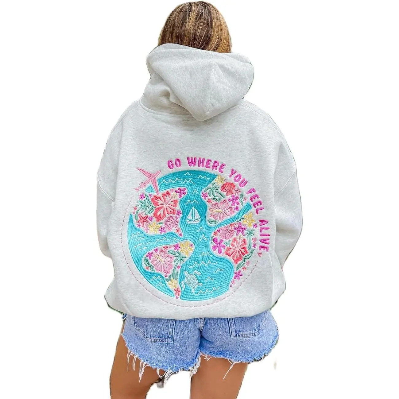 Cute Y2k Graphic Hoodies Sweatshirts for Teen Girls Women Oversized Flower Embroidered Hoodie Preppy Costal Clothes