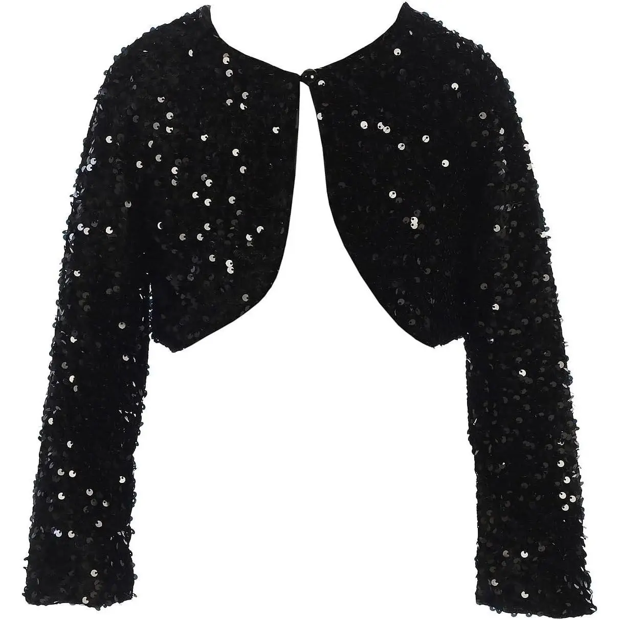 Girls' Shiny Long-Sleeve Sequin Flower Girl Cardigan Shrug Bolero Dress Coat, Longsleeves