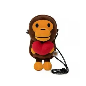Adorable Baby Milo Monkey Heart Plush Crossbody Purse Portable Mini Shoulder Bag Fits Phone Lipstick Cards
