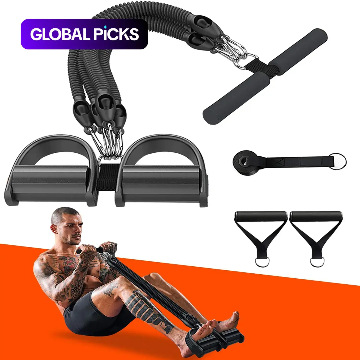 【Black Friday】Multifunctional Sit-Up Pull Rope, Fitness Elastic Band with Handles, for Waist, Arm and Leg Workout, Home Fitness Equipment, Ab Training Tool #GLOBAL PICKS