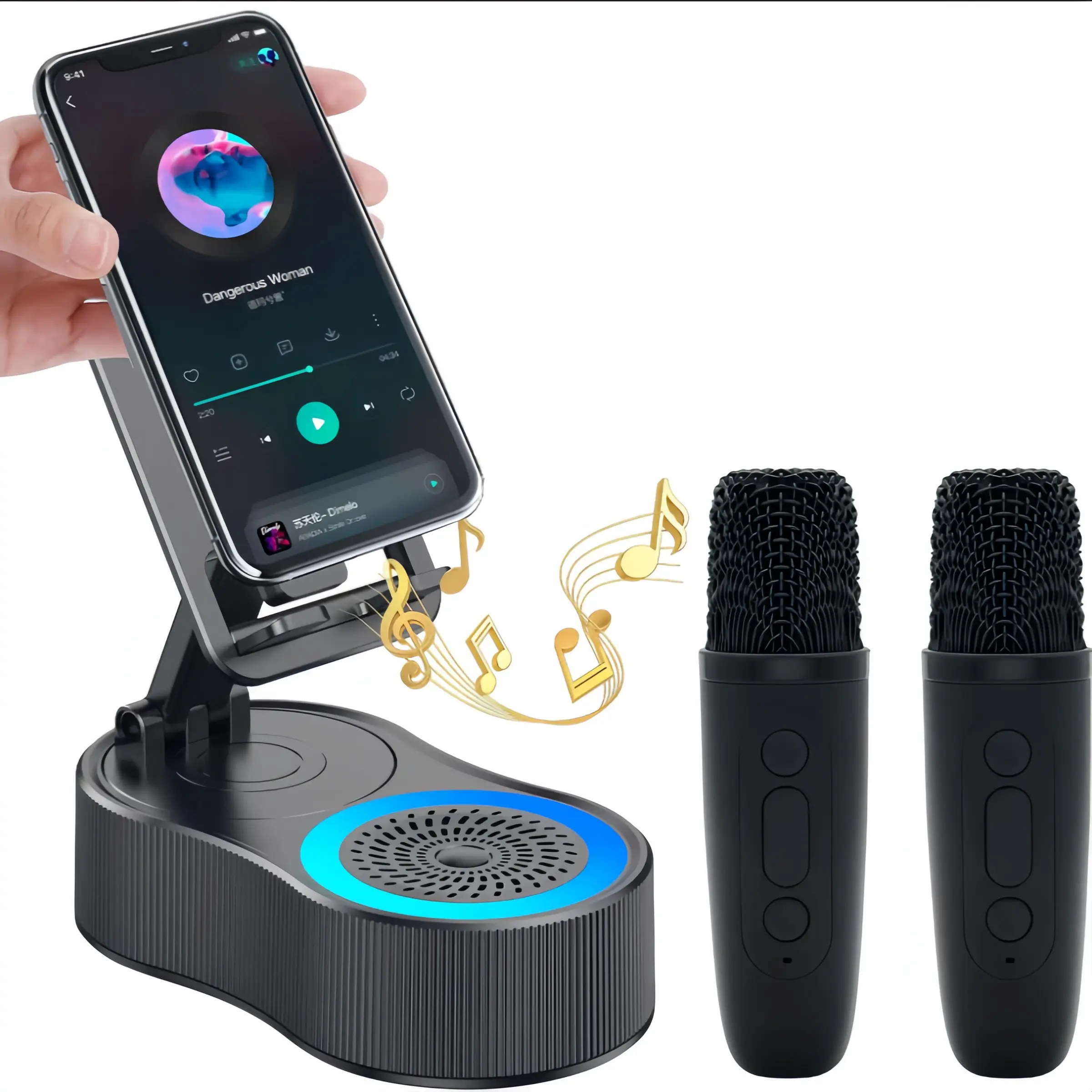 Wireless Induction Bluetooth SpeakerPhone Holder with Emergency Charging RGB Lightfor iPad iPhone Android Samsung 4000mAhBattery Surround Sound Perfect for Office Parties Gifts Rechargeable Wireless Speaker