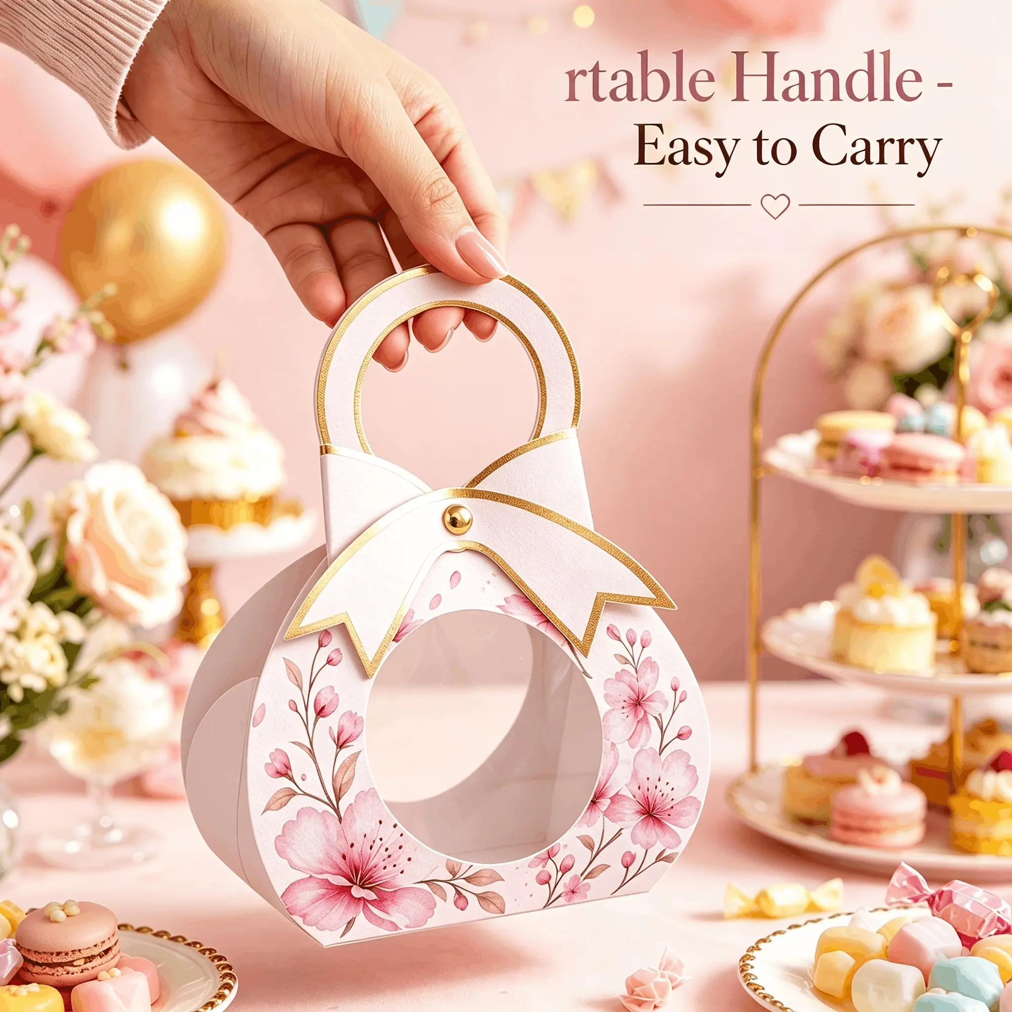 Elegant Floral Gift Boxes Set of 10, Deluxe Gift Box, Gold Foil Decorated Windowed Box, Perfect for Weddings, Birthdays, Bachelorette Parties, Candy Packaging