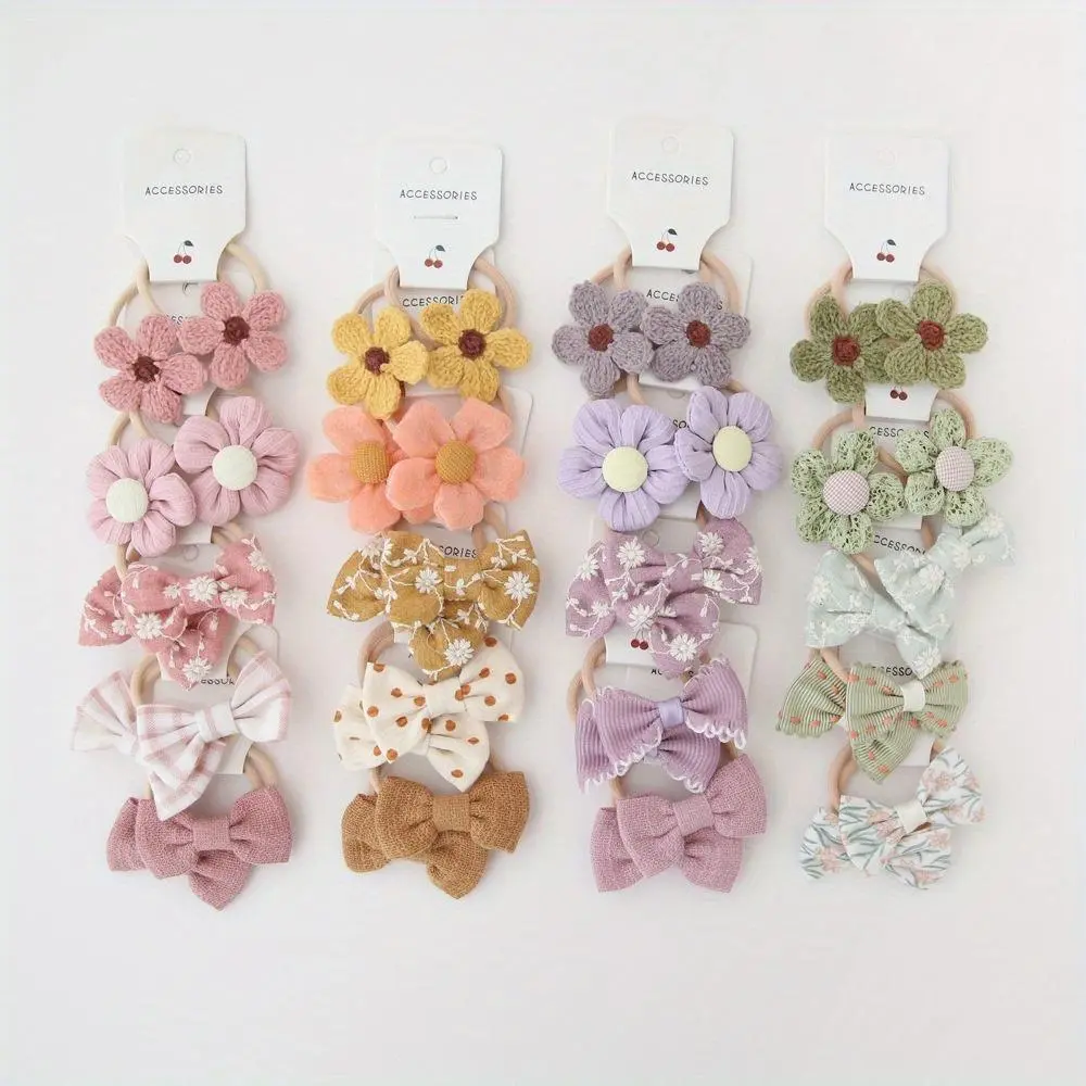 Women's Floral Bow Scrunchies - 10pcs Polyester Colorful Fashion Bohemian Hairbands & Scrunchies, One Size Hair Tie Ribbon Hair Accessories for Daily Casual Wear