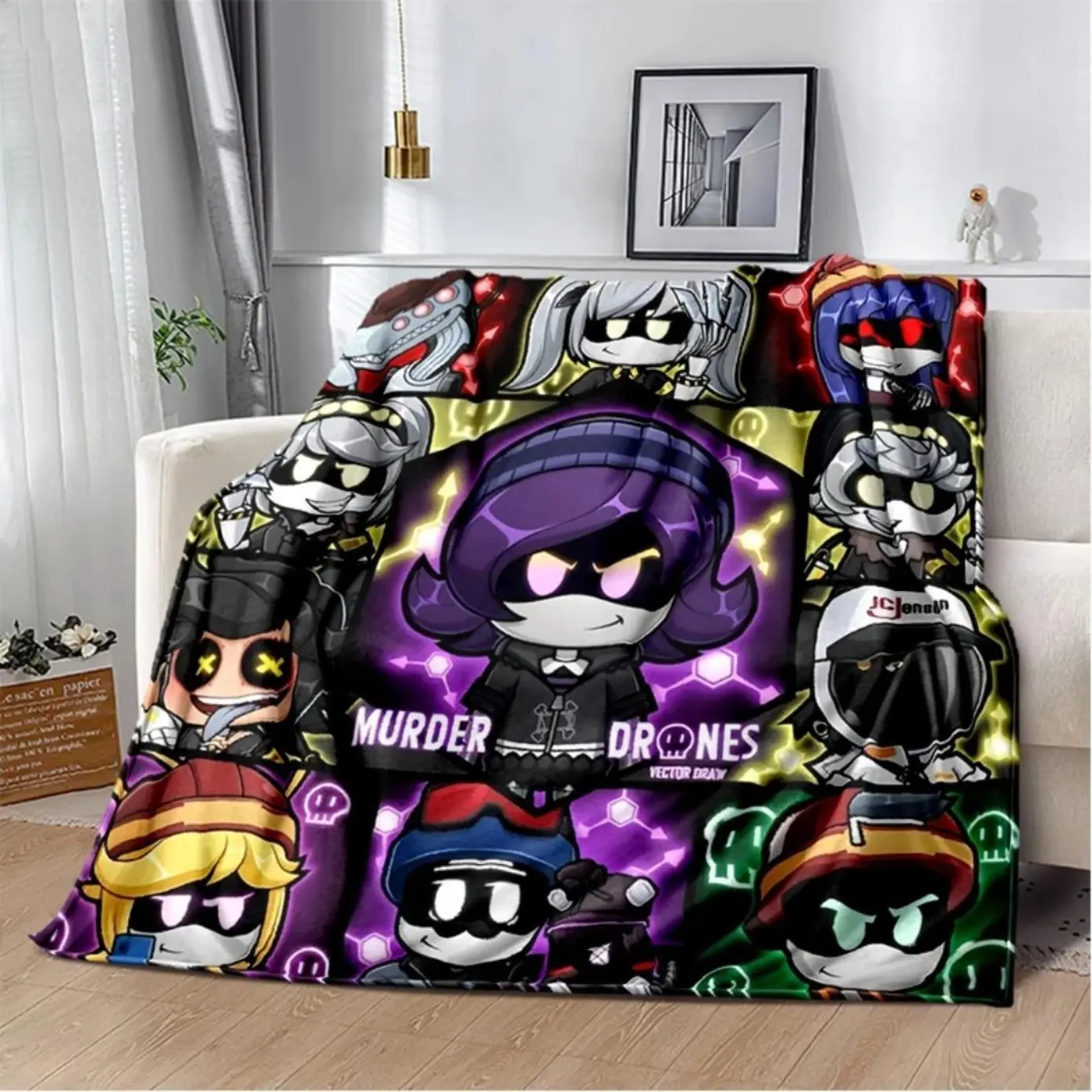 New Style 3D Murder Drones Cartoon Soft Throw Blanket Comfortable Skin-friendly Lightweight Breathable Blanket for Picnic Beds Sofa Home Bedroom Vintage Anime Fan Decor Holiday Birthday Gift Blanket
