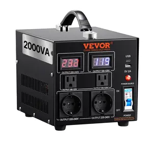 VEVOR Voltage Converter Transformer, 2000W, Heavy Duty Step Up/Down Transformer, Convert from 110 Volt to 220 Volt and from 220 Volt to 110 Volt, with US Outlet EU Outlet 5V USB Port, CE Certified