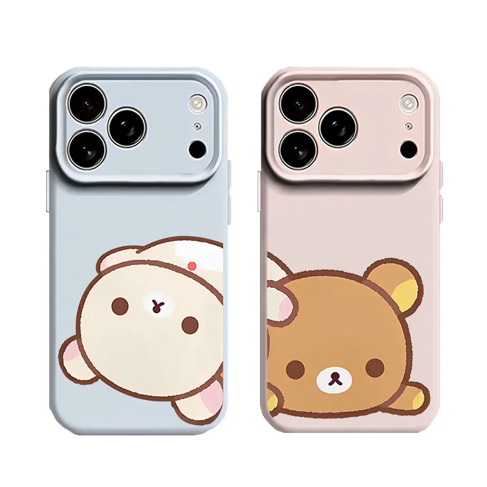 Rilakkuma Custom Silicone Matching Couple Phone Case - Cute Kawaii Bear Hybrid TPU/PC Cover, Dustproof, Crash-Proof Shock Absorber for iPhone Pro Max Variants, 17, 16 Pro, 15, 14 Plus Daily Accessories