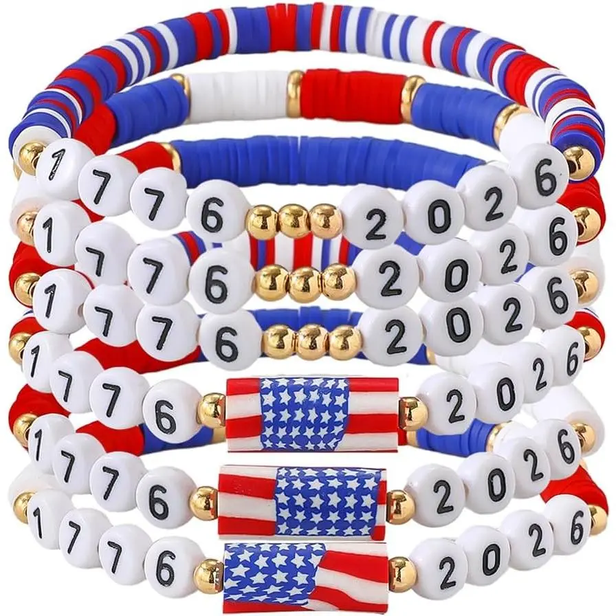250th Anniversary Patriotic Bracelets, Red White Blue 4th of July Bracelets  1776-2026 Date Beads Bracelet Patriotic  Accessories