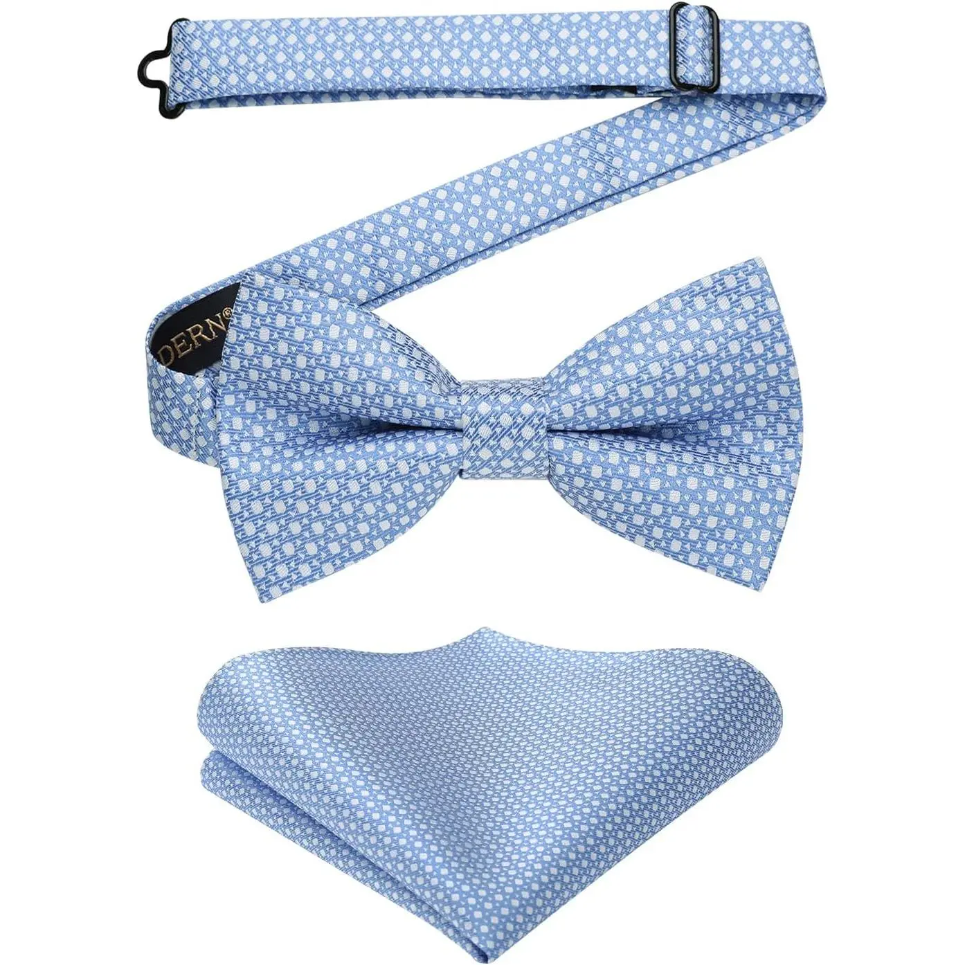 Men's Bow Ties Blue Bowtie Check Plaid Pre-Tie Bow Tie and Pocket Square Formal Baby Blue Tuxedo Bowties Handkerchief Set Wedding