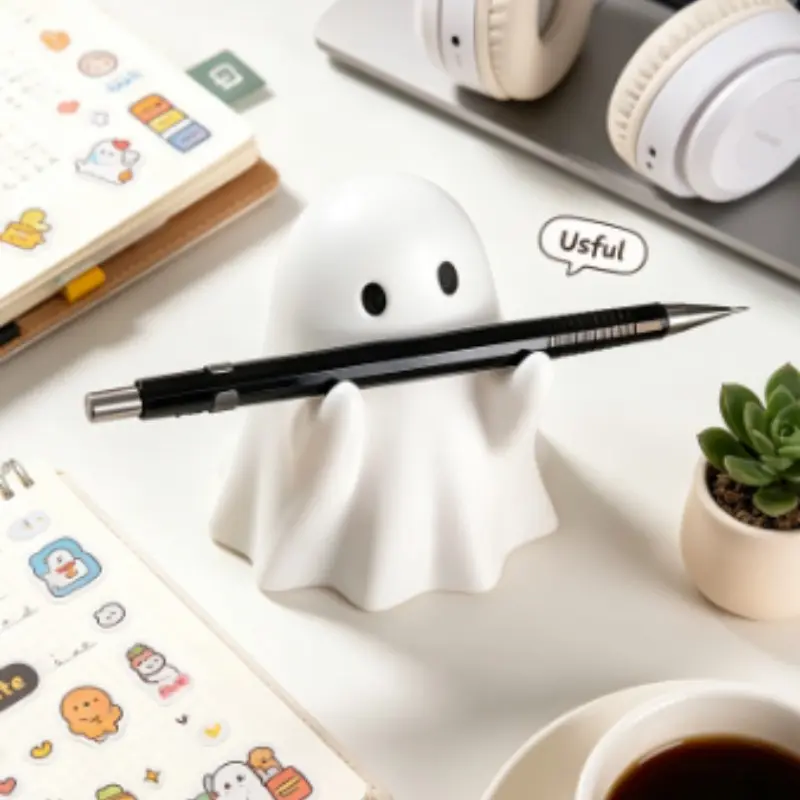 Creative Ghost Pen Holder, Cute Resin Desk Ornament, Halloween Gift Idea, Office Home Decor, Unique Creative Gift, Desk Accessories, 1pc