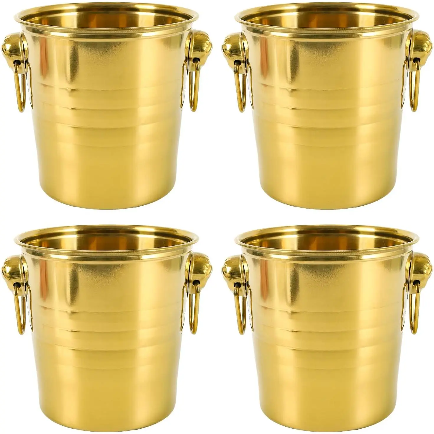 4 Pcs Stainless Steel Champagne Bucket, 3 Qt Double Wall Ice Bucket with Handles, Metal Wine Chiller for Champagne, Beer, Cocktails, Home Bar, Party Beverage Cooler (Gold)