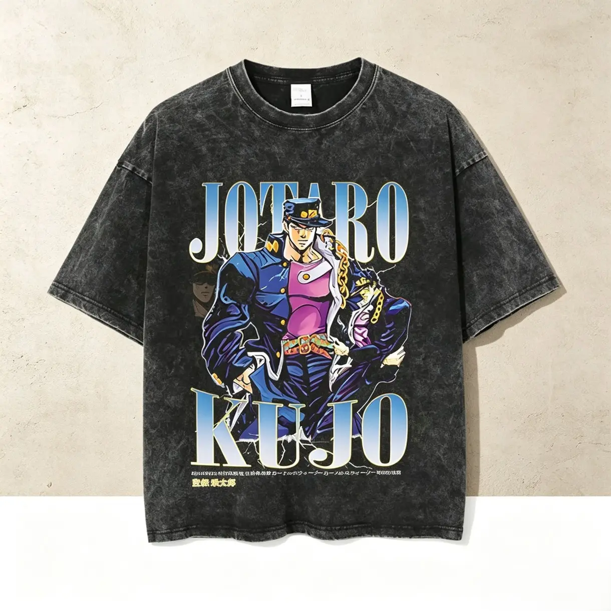 JoJo Bizarre Adventure Graphic Tee, Vintage Washed Cotton T-Shirt, Retro Anime Streetwear Top, Oversized Y2K Hip Hop Summer Casual Fashion Men Women