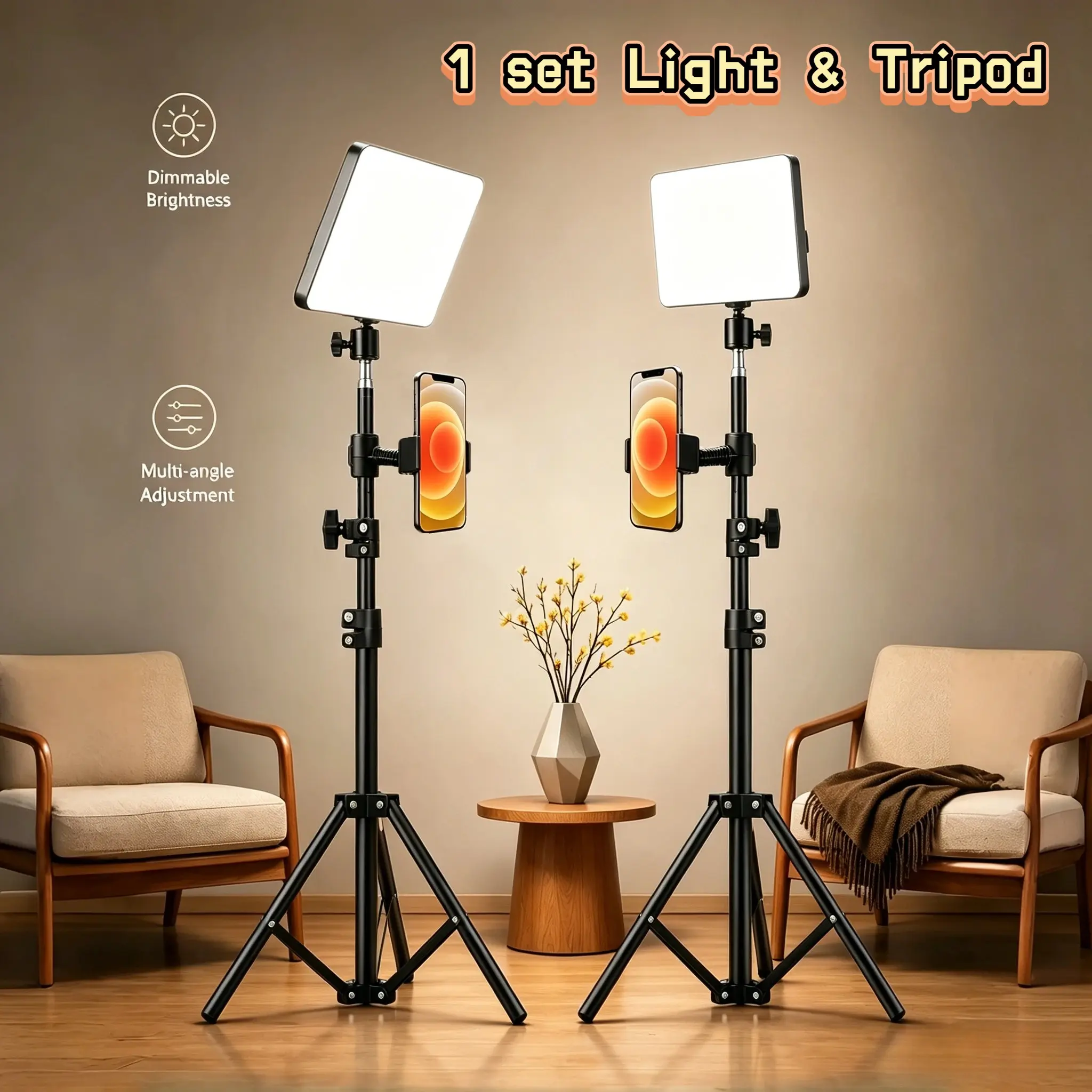 【Black Friday】10-Inch LED Square Live Streaming Light, 43-Inch Flexible Tripod Stand, Adjustable Brightness, 3 Color Temperature Modes, Vlogging Lamp