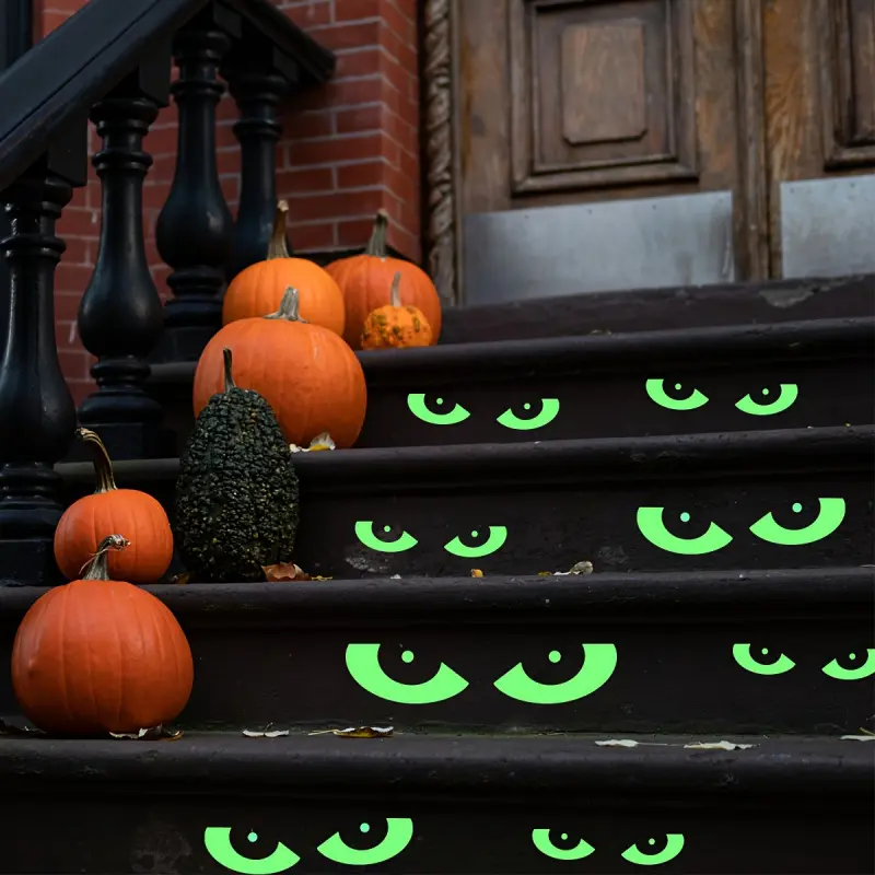 8 Pairs of Glowing Halloween Eyes, Removable Fluorescent Stickers, Window Stair Stickers for Home Walls, Windows, Garage Doors, Cars, Refrigerators, Halloween Party Home Decorations, Glow-in-the-Dark Magnetic Evil Peeking Eyes, Removable Window Decal