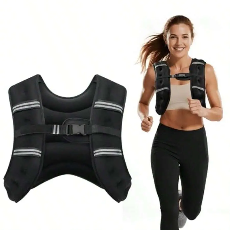Unisex Adjustable Weighted Vest with Dual Fixing Straps, Reflective Strips, 2/6/8/20/25/30 LBS Multi-Size for Strength Training, Running, Walking