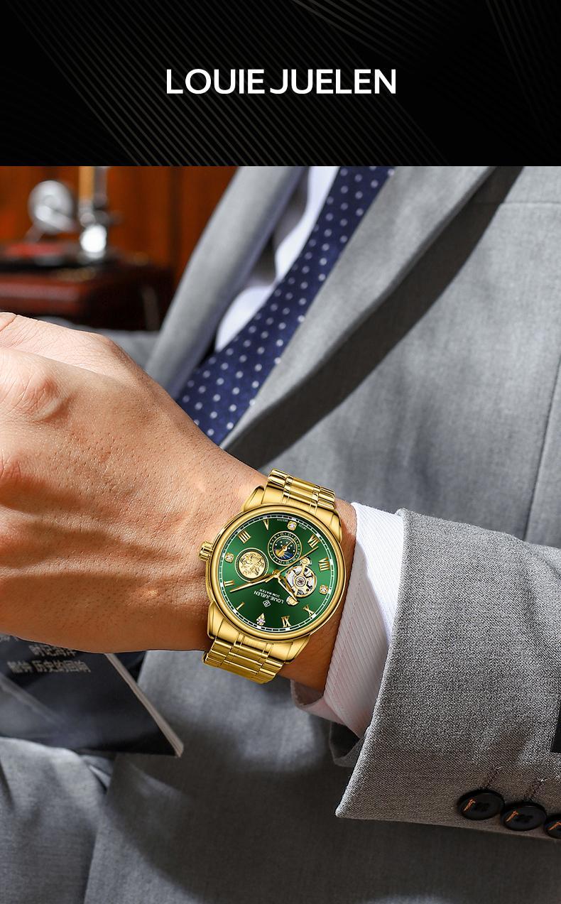2025 New Luxury Authentic Men's Watch Swiss Automatic Mechanical Movement Original Business Watch LOUIEJUELEN Brand Luminous Display Waterproof Stainless Steel Strap Men's Watch