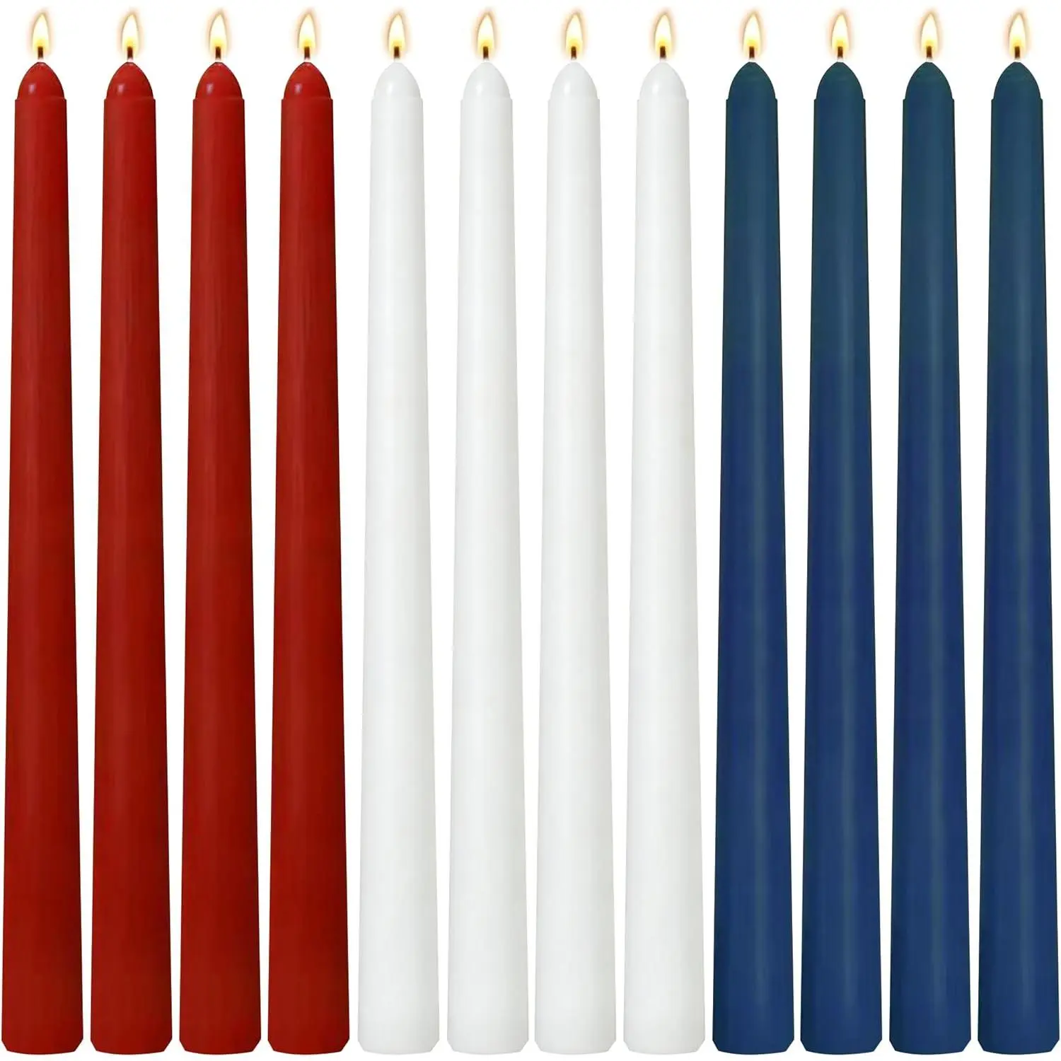 4 Red 4 White and 4 Navy-Blue Taper Candle for Independence Décor |   10 Inch Unscented Dripless Candlesticks for Memorial Day, Long-Lasting Burn Time of 7-8 Hours
