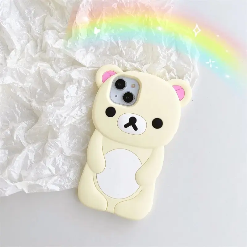 Cartoon 3D Relax Bear Soft Silicone Phone Case For iPhone 17 16 15 14 13 12 11 Pro Max Plus Drop Protection Case Cellphone Accessory
