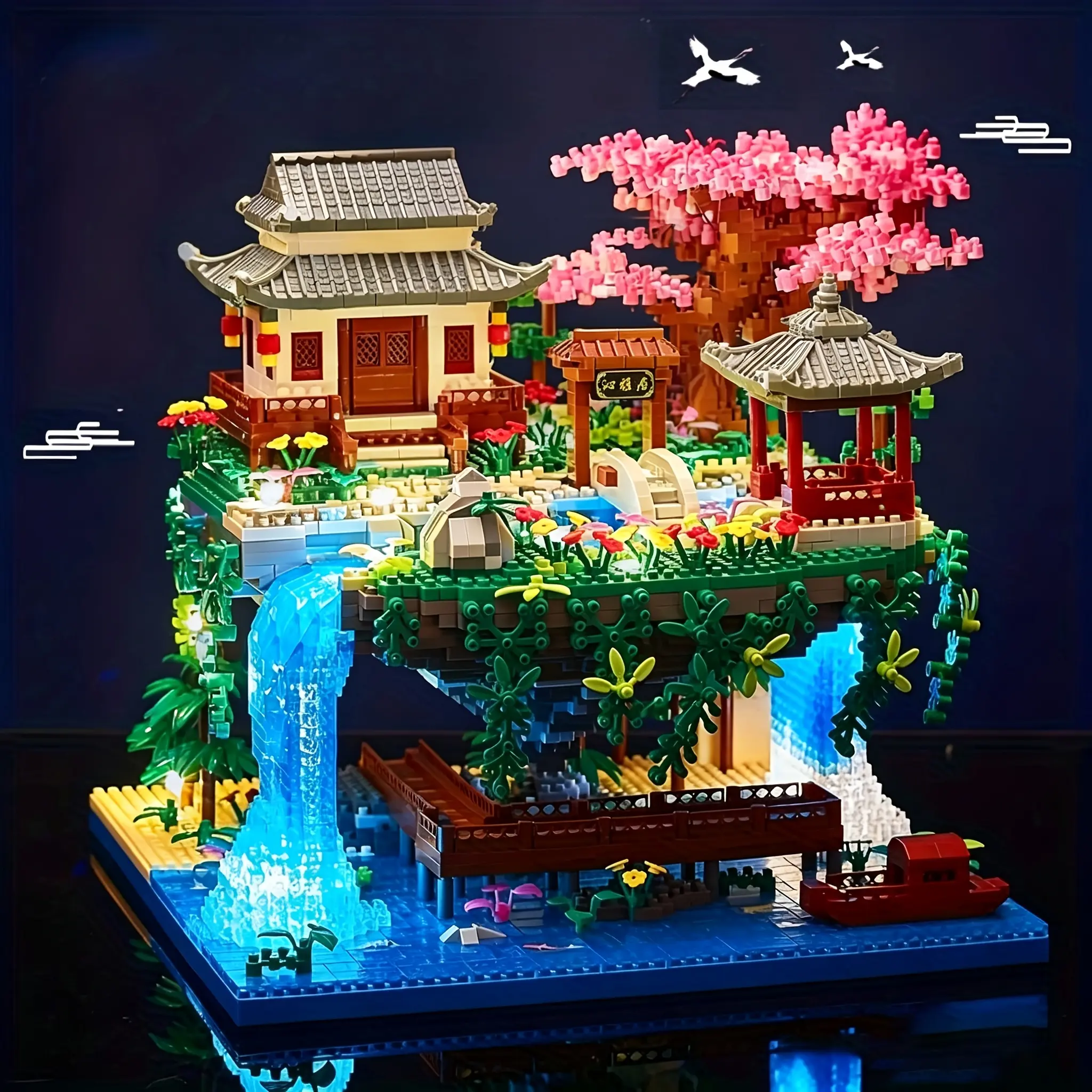 3320pcs Micro Building Blocks Set Chinese Architecture of Peach Blossom, Cherry Blossom Bonsai Tree Building Set, Collectible Models of Classical Famous