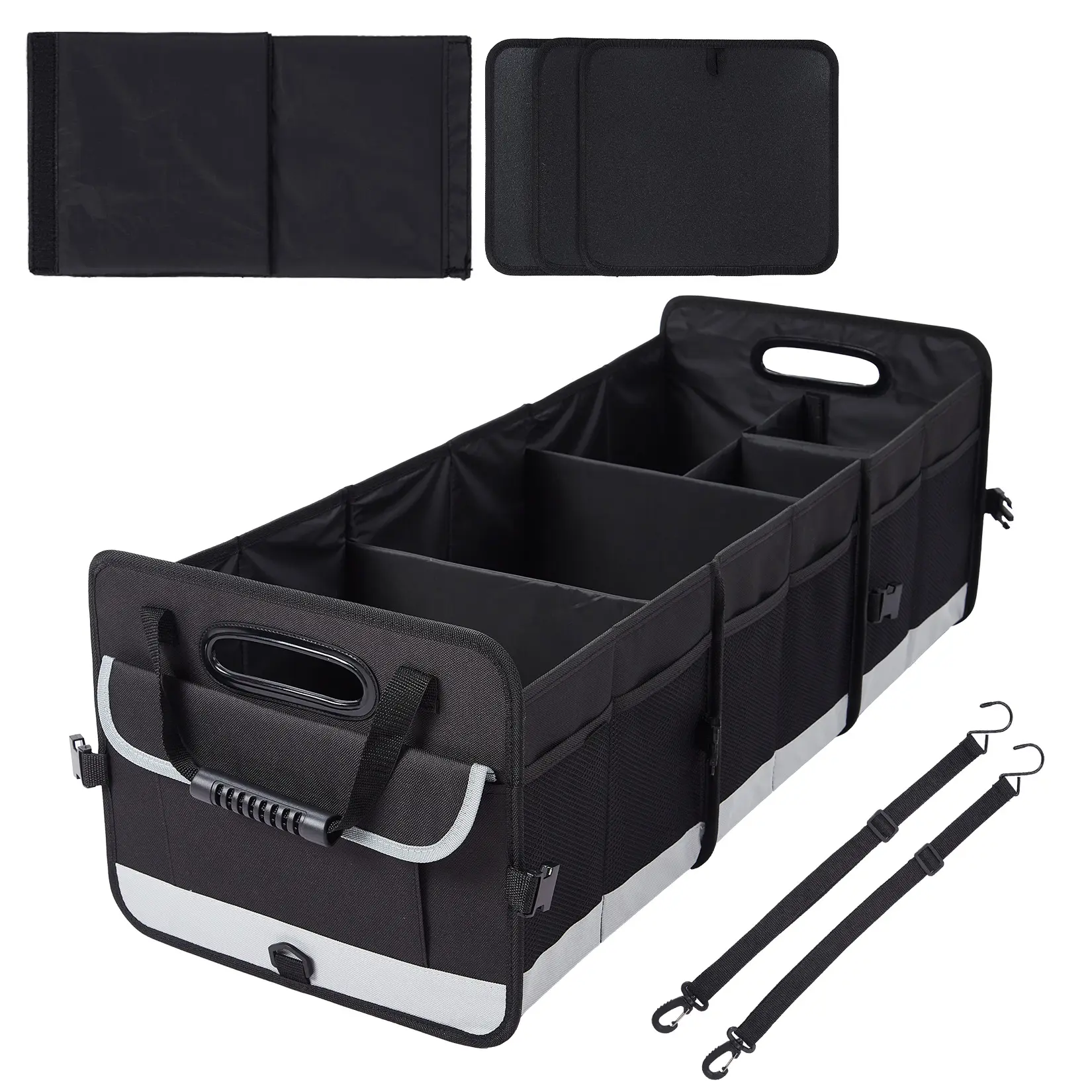 Heavy-Duty Car Trunk Organizer with Lid & Handles – 3 Spacious Non-Slip Compartments – Versatile Storage Bag for SUV, Truck, and Cargo – Durable Black-Gray – Size: 35.4"×13.8"×11.8"