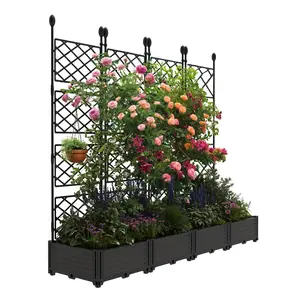 Garvee 4 PCS Raised Garden Bed with Trellis, 66 in W x 63 in Tall Plastic Planter Box for Climbing Plants, Outdoor Vertical Garden with Privacy Screen for Patio, Balcony, Backyard – Sturdy & Lightweight