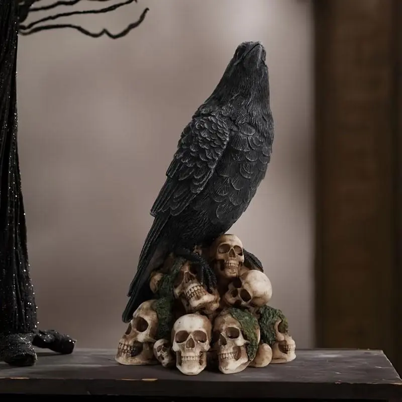 Mysterious Dark Skull Crow Resin Ornament, Halloween Table Decor, Dark Figure Decor, Home Decoration, Unique Gift for Skull Collectors, Birthday Festival Present