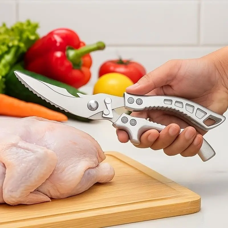 Multifunctional Kitchen Scissors, Ergonomic Handle, Right and Left Hand Compatible, Ideal for Cutting Chicken, Fish, Meat, Kitchenware
