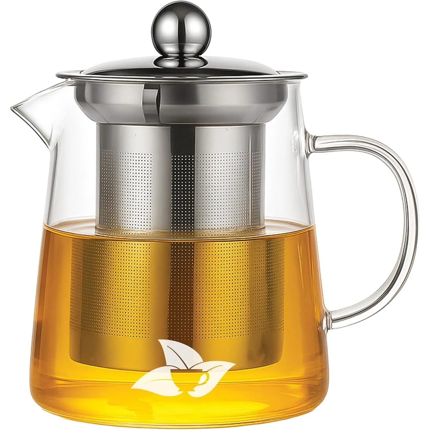 Glass Teapot with Removable Stainless Steel Infuser (personal-sized, 15oz) – Borosilicate Glass – Non-Drip Spout – Modern  Pot for Loose Leaf  – Elegant - Box