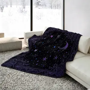 Purple Celestial Moon Star Gothic Border Cooling Blanket, Arc-Chill Icy Touch Summer Throw Blanket for Hot Sleepers, Lightweight Breathable Sofa Bed Cover, Witchy Dark Galaxy Decor for Couch Travel Camping, Ideal Mystical Astrology Gift