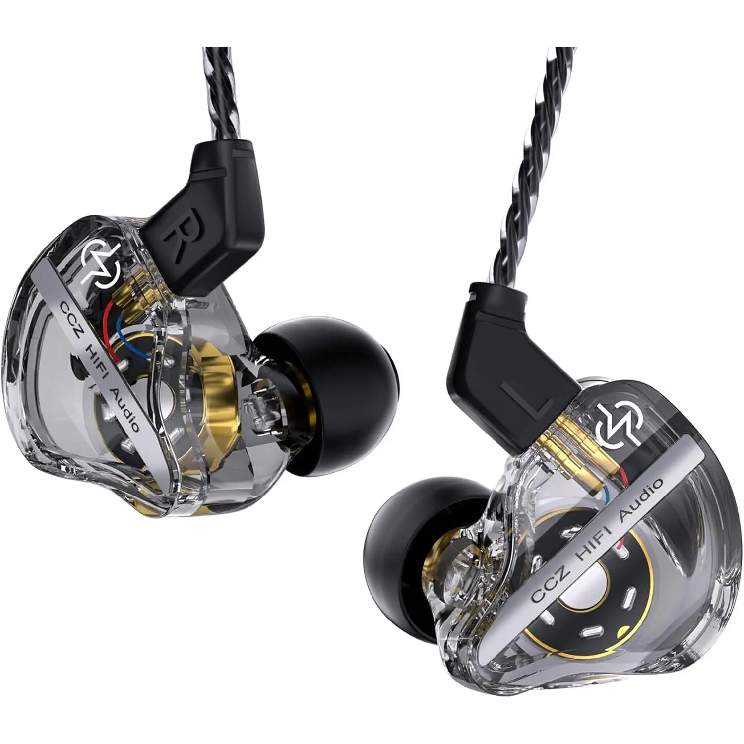 CCZ DC01 Pro Ear Monitor Headphones, iems for Gaming, Professional Gaming Earbuds Super Bass Wired Earphones with 1DD, Patent Ear fins, Ear tips, for Singers Musicians Podcaster (black without mic)